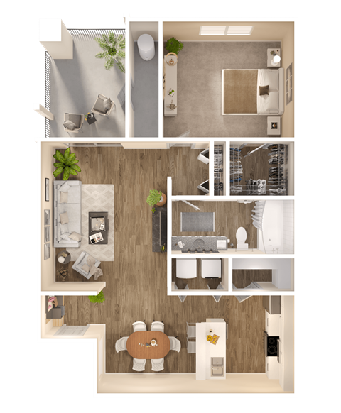 a floor plan of a bedroom with a bathroom and a living room